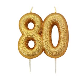 CLEARANCE - Creative Party - Age 80 Glitter Numeral Moulded Pick Candle Gold - AHC210
