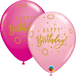 Qualatex - Dots & Sparkles Happy Birthday Wild Berry & Pink W/Gold Ink - 11