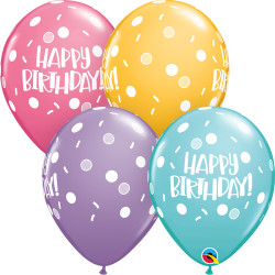 Qualatex - Dots & Sprinkles Happy Birthday Caribbean Blue, Rose & Goldenrod - 11