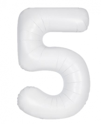 Unique 34" Matte White Number 5 Shaped Foil Balloon - 13965 *