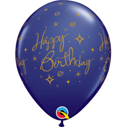 Qualatex - Elegant Sparkles & Swirls Happy Birthday Navy W/Gold Ink - 11