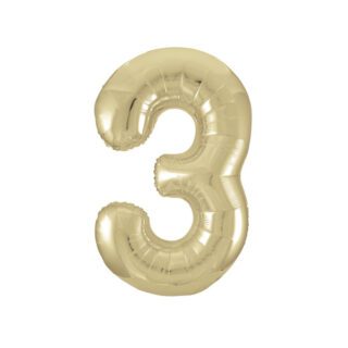 Unique White Gold Number 3 Shaped Foil Balloon 34" - 53833