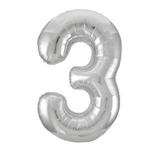 Unique 34" Silver Number 3 Shaped Foil Balloon - 53823 *