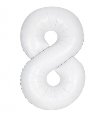 Unique 34" Matte White Number 8 Shaped Foil Balloon - 13968 *