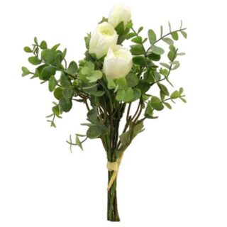 34cm Rose Gyp & Eucalyptus Bundle With Foliage Ivory/Green - 892420