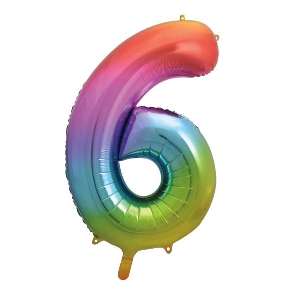Unique 34" Rainbow Number 6 Shaped Foil Balloon - 56806 *