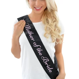 SASH MOTHER OF THE BRIDE BLACK W/PINK TEXT