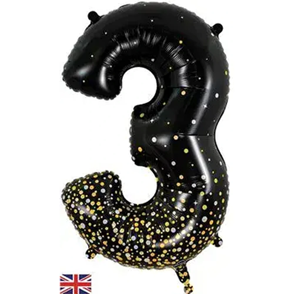 Oaktree 34inch Number 3 Sparkling Fizz Black Gold Holographic*