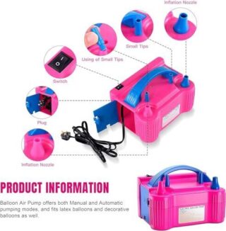 Portable Electric Pink Balloon Pump: Lightweight Inflator with Dual Nozzle - 651326