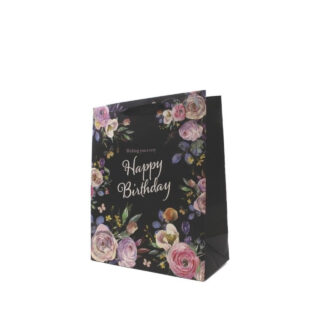 Black Floral Design Large Birthday Gift Bag - 7880
