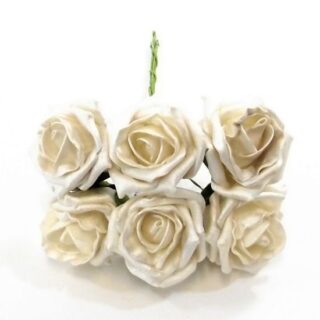 PRINCESS COLOURFAST FOAM ROSE BUNCH OF 6 PEARLISED WHITE - 859492