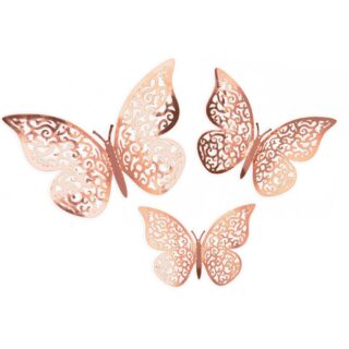 3D Adhesive Butterflies Rose Gold - x12 - 028354