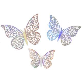 3D Adhesive Butterflies Silver Iridescent  - x12 - 028385
