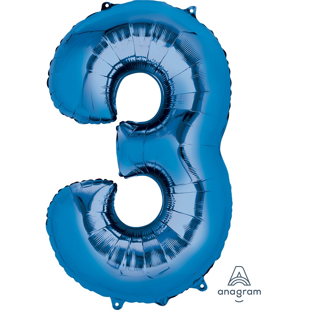 Anagram - Number 3 Blue SuperShape Foil Balloons - 34" - 2827901