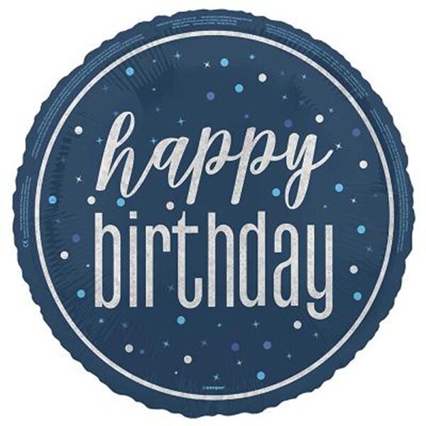 Unique -18" GLITZ Blue Happy Birthday Foil Balloon, Round - 88083