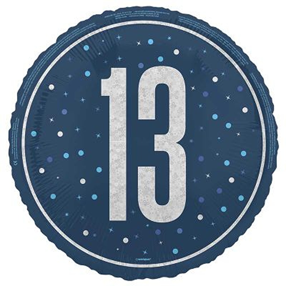 Unique - 18" GLITZ Blue 13 Prism Foil Balloon, Round - 88084 *