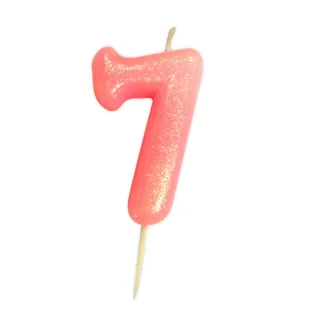 CLEARANCE - Age 7 Glitter Numeral Moulded Pick Candle Pink - AHC80/7 - Creative Party