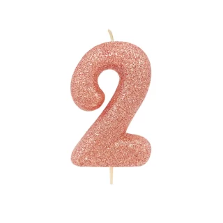 CLEARANCE - Age 2 Glitter Numeral Moulded Pick Candle Rose Gold
