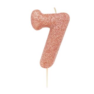 CLEARANCE - Age 7 Glitter Numeral Moulded Pick Candle Rose Gold