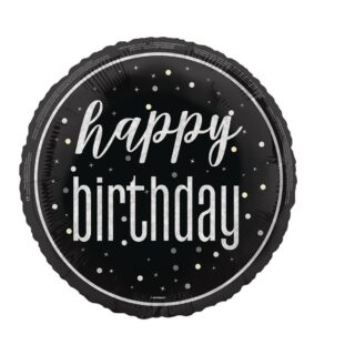GLITZ Black Happy Birthday Foil Balloon Round - 18