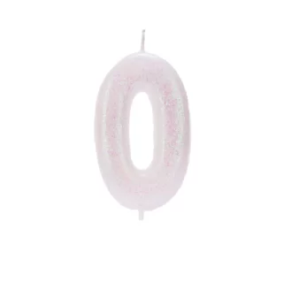 CLEARANCE - Creative Party - Age 0 Glitter Numeral Moulded Pick Candle Iridescent - AHC01/0