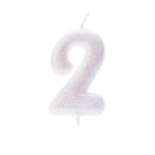CLEARANCE - Creative Party - Age 2 Glitter Numeral Moulded Pick Candle Iridescent - AHC01/2