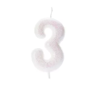 CLEARANCE - Age 3 Glitter Numeral Moulded Pick Candle Iridescent - AHC01/3 - Creative Party