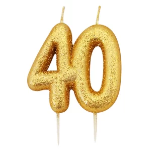 CLEARANCE - Creative Party - Age 40 Glitter Numeral Moulded Pick Candle Gold - AHC206