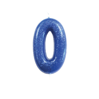 CLEARANCE - Age 0 Glitter Numeral Molded Pick Candle Blue - AHC30/0