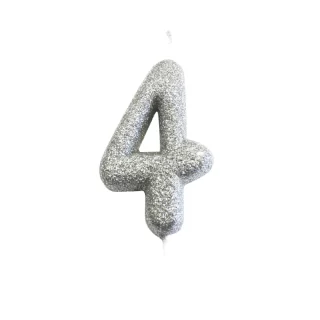 CLEARANCE - Age 4 Glitter Numeral Moulded Pick Candle Silver
