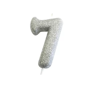 CLEARANCE - Age 7 Glitter Numeral Moulded Pick Candle Silver