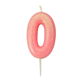CLEARANCE - Age 0 Glitter Numeral Molded Pick Candle Pink - AHC80/0