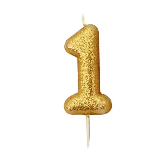 CLEARANCE - Creative Party - Age 1 Glitter Numeral Moulded Pick Candle Gold - AHC90/1