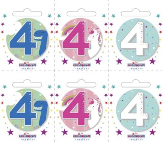 Age 4 Small Badges (6 assorted per perforated card) -5.5cm - BA5206