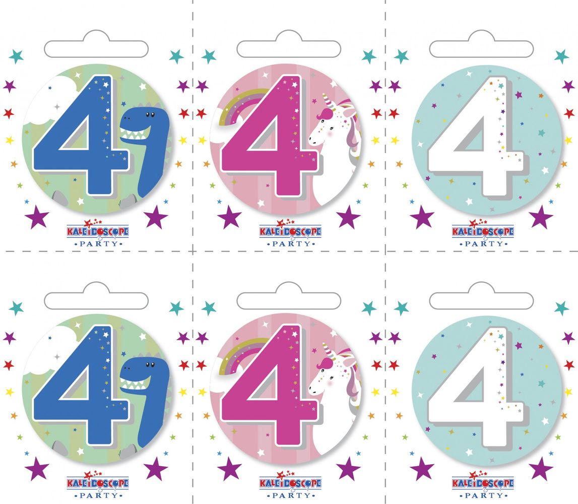 Age 4 Small Badges (6 assorted per perforated card) -5.5cm - BA5206