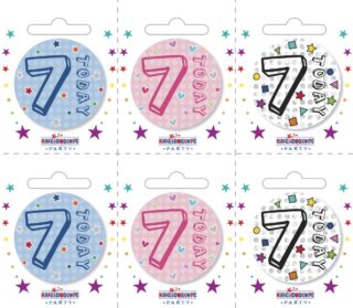 Age 7 Small Badges (6 assorted per perforated card) (5.5cm)
