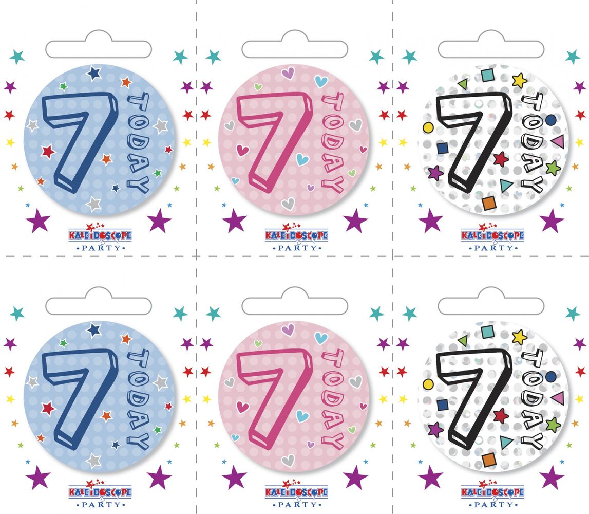 Age 7 Small Badges (6 assorted per perforated card) (5.5cm)*