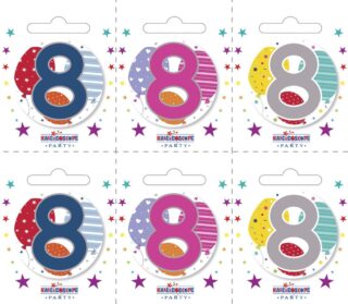 Age 8 Small Badges (6 assorted per perforated card) (5.5cm)