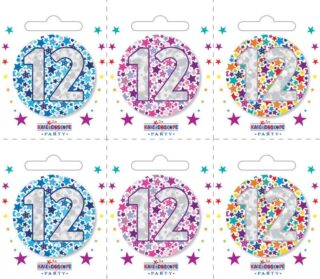 Age 12 Small Badges (6 assorted per perforated card) (5.5cm)