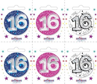 Age 16 Small Badges (6 assorted per perforated card) (5.5cm)