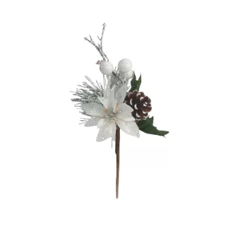 20cm FROSTED WHITE POINSETTIA PICK - 57585