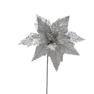 Festive - Silver Velvet Poinsettia Flower - 40cm - P035384
