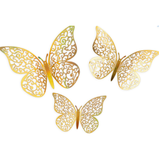 3D Adhesive Butterflies x 12 Gold Iridescent - 028378
