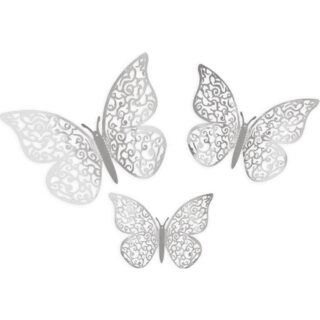 3D Adhesive Butterflies x 12 Silver - 028347