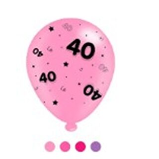 Apac - Age 40 Pink Mix Latex Balloons - (6 pks of 8 balloons) - LA1050