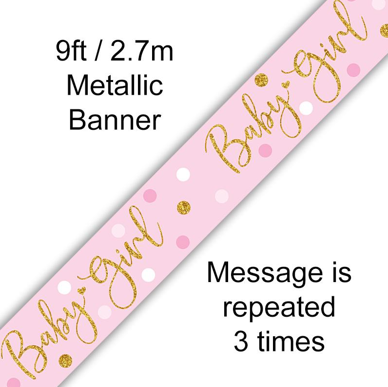 9ft Banner Sparkling Baby Girl Dots Holographic*