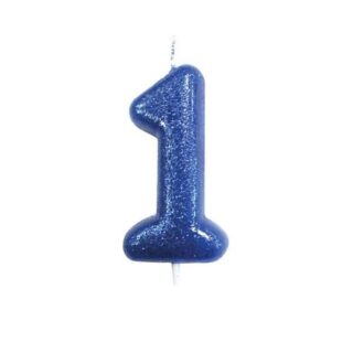 CLEARANCE - Age 1 Glitter Numeral Moulded Pick Candle Blue