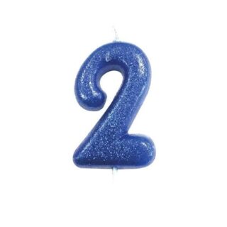 CLEARANCE - Age 2 Glitter Numeral Moulded Pick Candle Blue