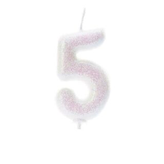 CLEARANCE - Age 5 Glitter Numeral Moulded Pick Candle Iridescent - AH01/5