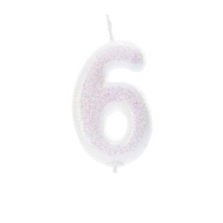 CLEARANCE - Age 6 Glitter Numeral Moulded Pick Candle Iridescent - AHC01/6